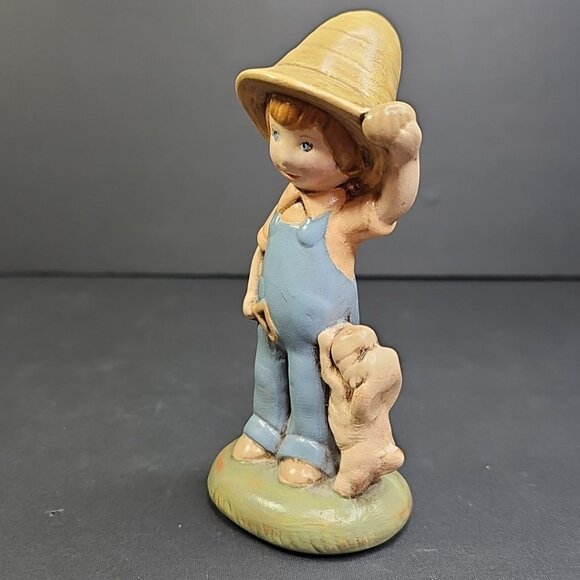 Lucille Neuman Hand Painted Ceramic Figurine Of Farming Child Wil Puppy Dog CA - Picture 5 of 8